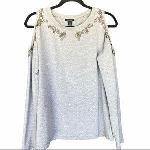 Halogen Beaded Cold Shoulder Gray Sweater size S